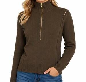 NEW ZENANA half zip high neck sweater in expresso